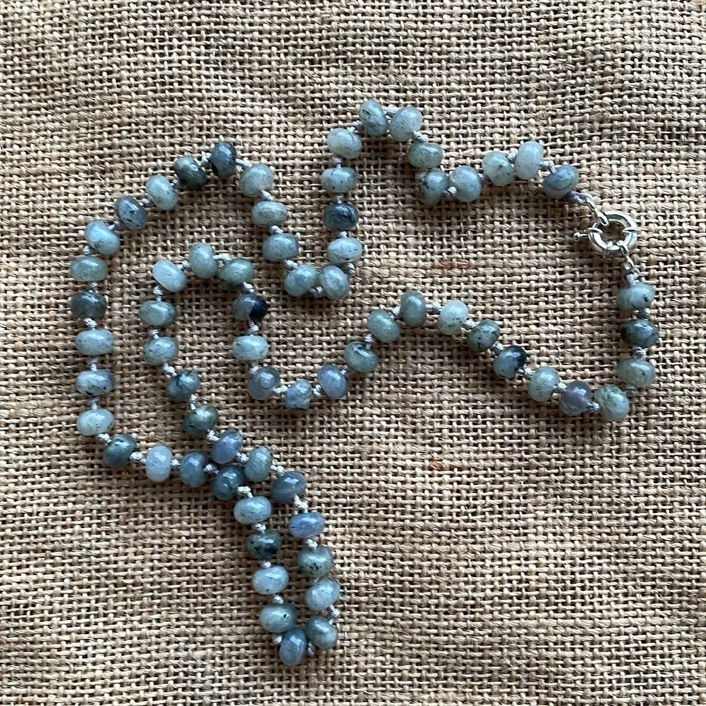 Labradorite Stone Necklace Knotted Amazing In Style   luxury stunning Long